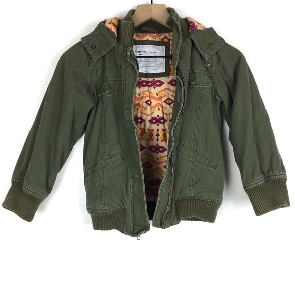 GAP Kids Jacket Utility Military Army Green Camo Hood Southwestern Size Small - Picture 14 of 14